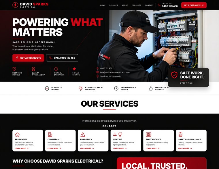 David Sparks Electrical website homepage