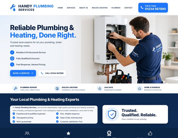 Handy Plumbing Services website homepage